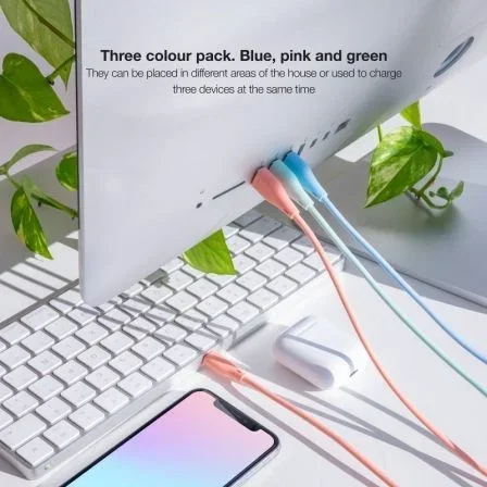 Nanocable Pack de 3 Cables Lightning a USB 2.0 de 1 m, Colores Rosa, Azul y Verde